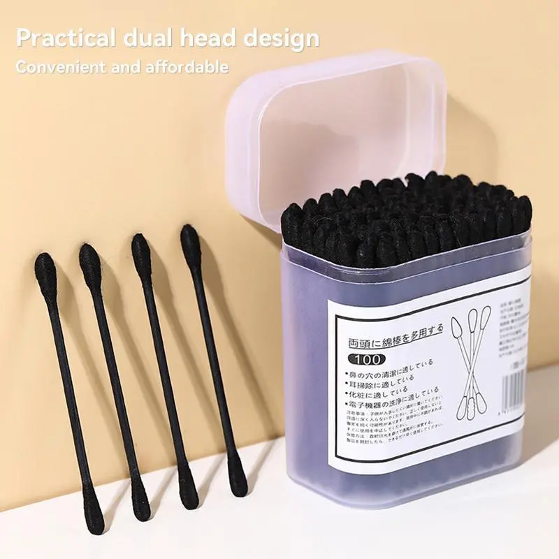 New Box Black Cotton Swabs for Ear Cleaning Blackhead Disposable Double-Head Cotton Swabs
