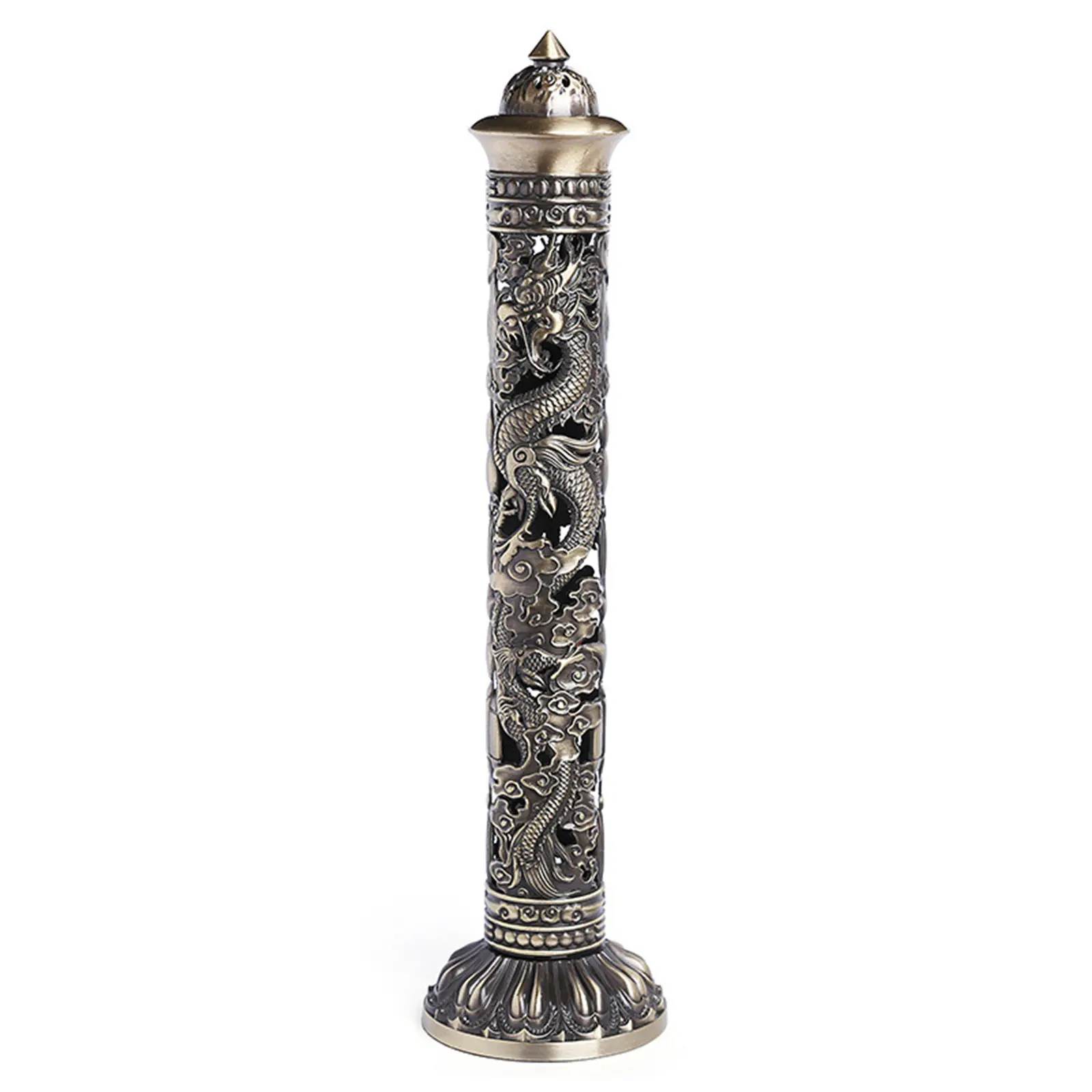 Antique Vintage Copper Vertical Incense Stick for Burner Dragon Phoenix Censer T