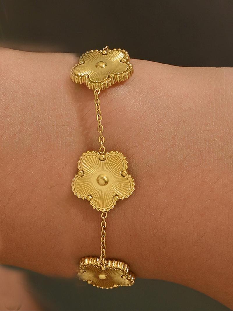 Product Introduction of 2024 New Style Flower Design Link Bracelet, Fashionable Stainless Steel Jewelry for Women & Girls, Trendy All-match & Exquisite Matching Bracelet for Birthday Gift 8