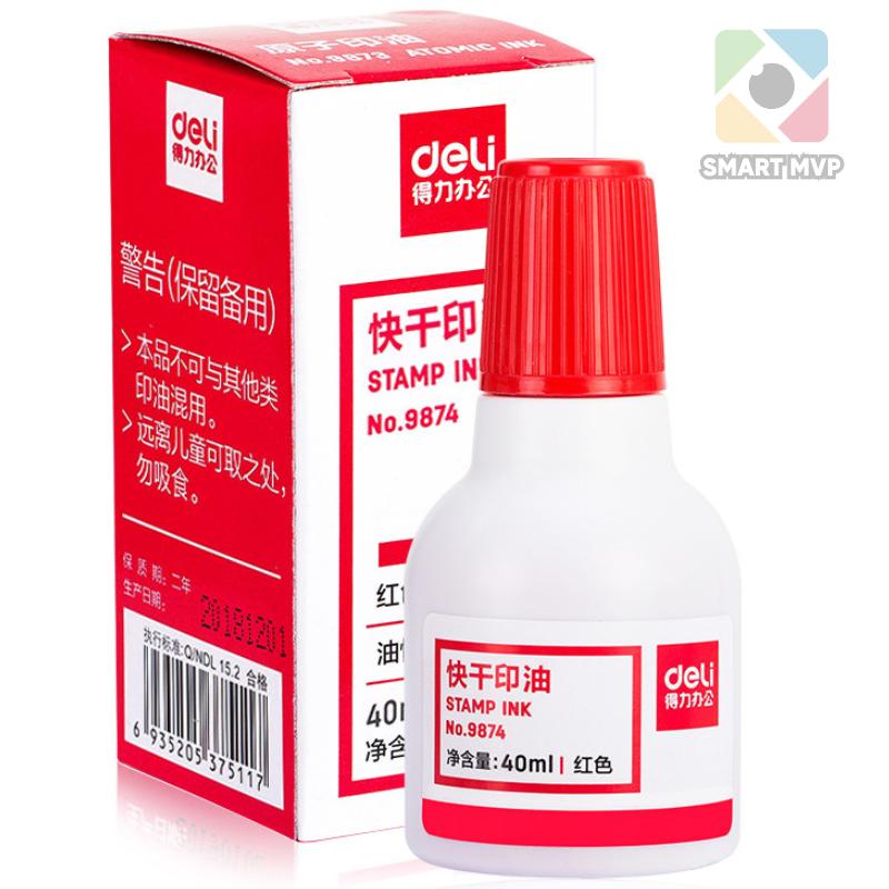 Mực Con Dấu DELI 40ML - Mực In Con Dấu Nước Dùng Đóng Tất Cả Con Dấu