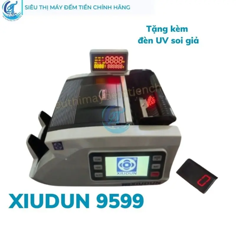 Máy đếm tiền Xiudun 9599. Hiển thị tổng tờ, tổng mệnh giá, tổng số tờ & tổng thành tiền cùng một lúc, bảo hành 24 tháng 2