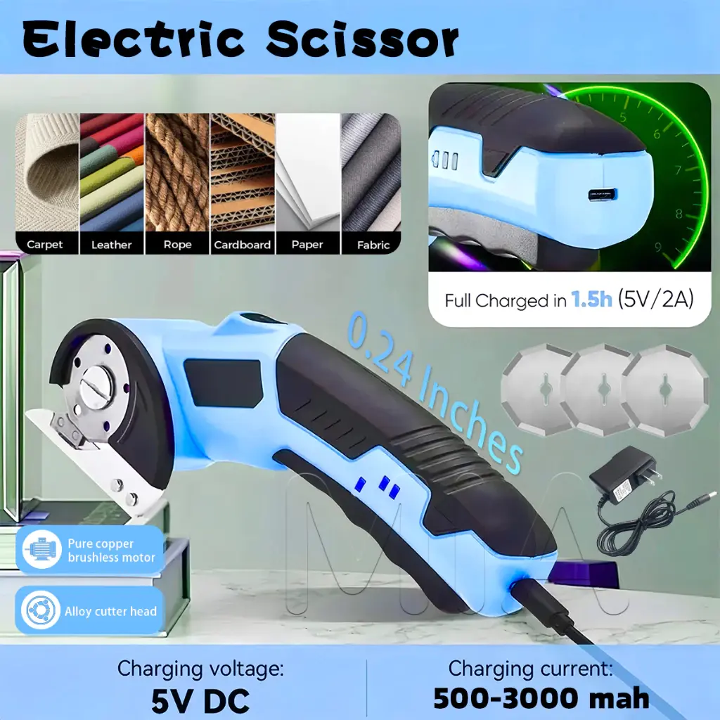 Gunting Kain Elektrik Mesin Pemotong Kain Gunting Putar Listrik Kain Tanpa Kabel Pemotong Electric Gunting Potong Kain Karpet Untuk Karton Kain Kulit Cutting Machine Untuk Kain Kardus Karpet Plastik Isi Ulang USB Portabel