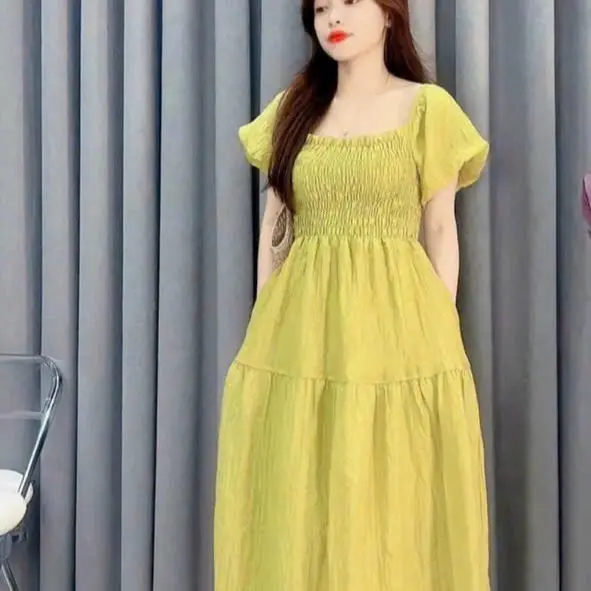Đầm tay phồng đũi tơ loại 1 nhúng thun co giãn tốt 2