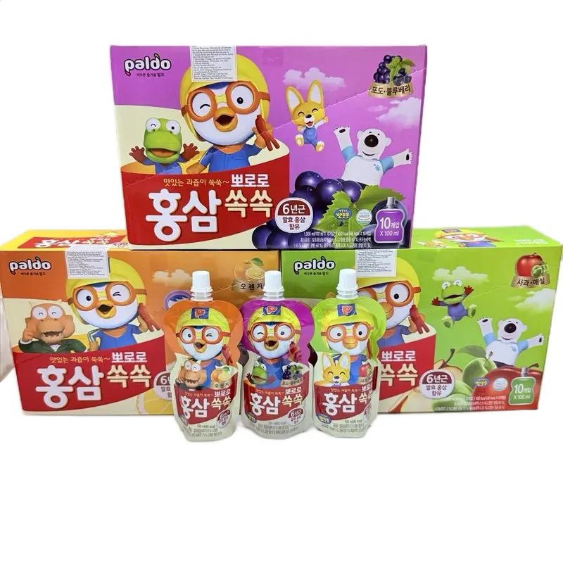 [Hộp 10 Túi] Nước Hồng Sâm Pororo Paldo Hàn Quốc , nước hồng sâm cho bé, hồng sâm trẻ em