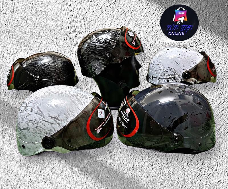 [TẶNG TEM BIKER] Nón Bảo Hiểm Nón Sơn Carbon Gắn Kính Cao Cấp - Mũ Bảo Hiểm Nón Sơn Carbon Gắn Kính Loại Xịn Siêu Ngầu