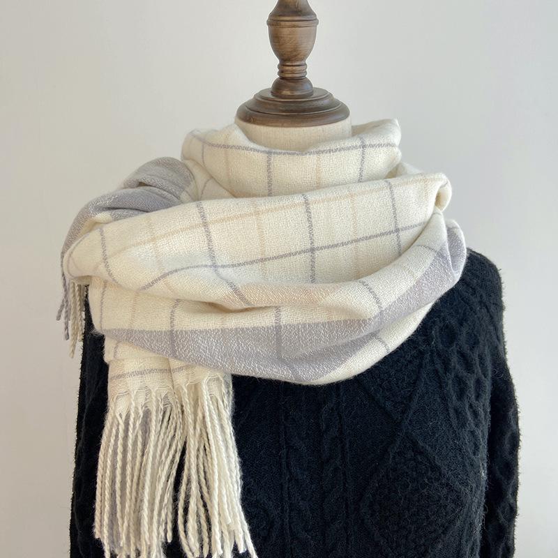 Khăn Quàng Cổ Nữ Mùa Đông Kẻ Caro Phong Cách Vintage vải Len Cashmere