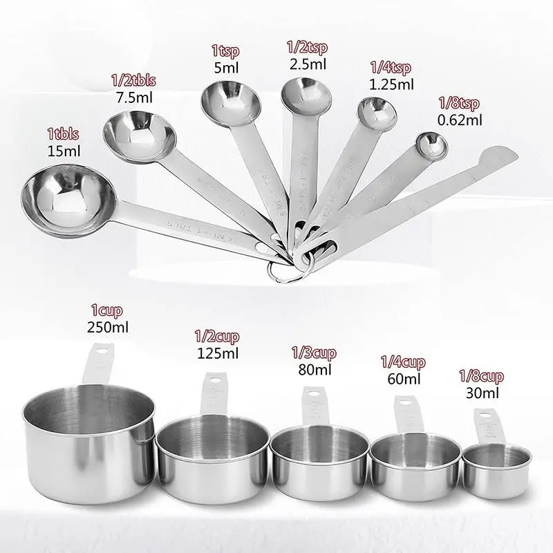 12pcs Measuring Spoon & Cup Set, Stainless Steel Seasoning Spoon, Baking Measuring Utensils For Kitchen 4