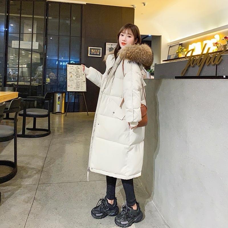Áo khoác phao nữ có mũ lông hàng Quảng Châu cao cấp đại hàn dáng dài