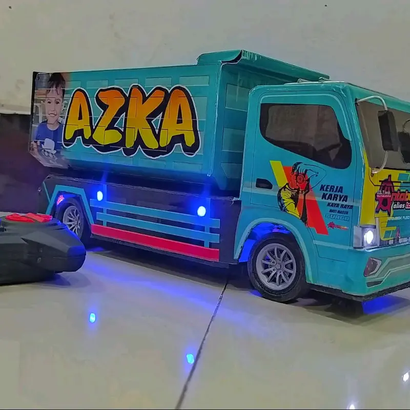 Truk Mainan anak remot control Miniatur dump truk Bak Lampu 4