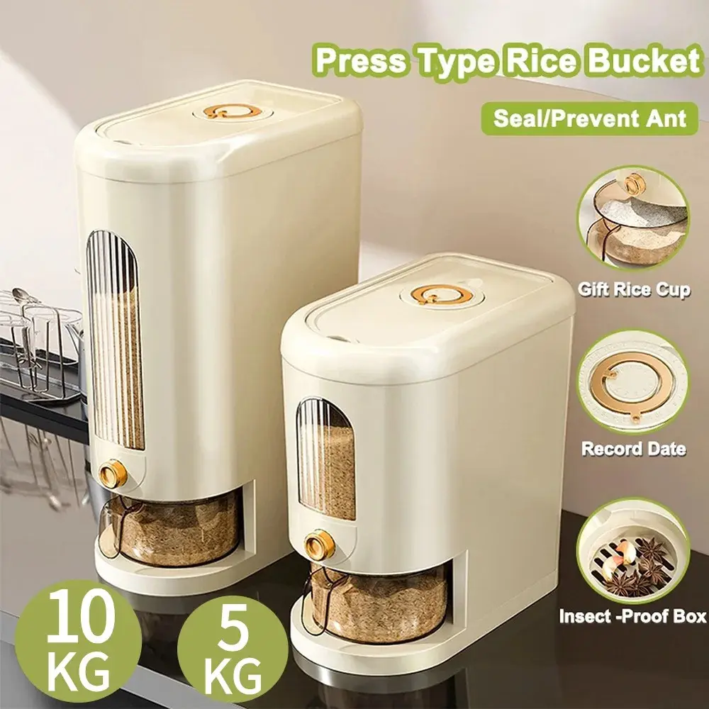 5/10 KG Rice Dispenser Kitchen Home Visible Pressing Storege Box Proof ...