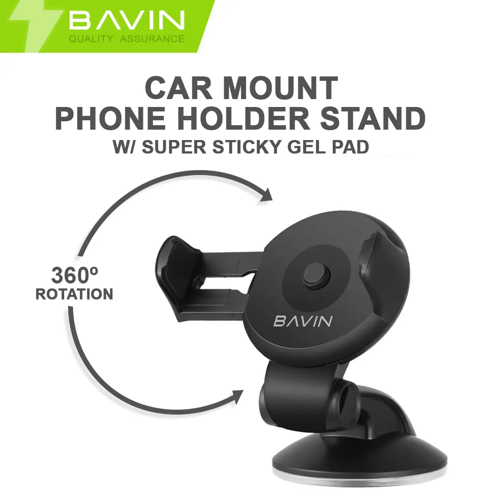 BAVIN AL599 360 Degree Rotation Car Mount Phone Holder Stand w/ Multi Angle Sticky Gel Pad for Dashboard or Windscreen