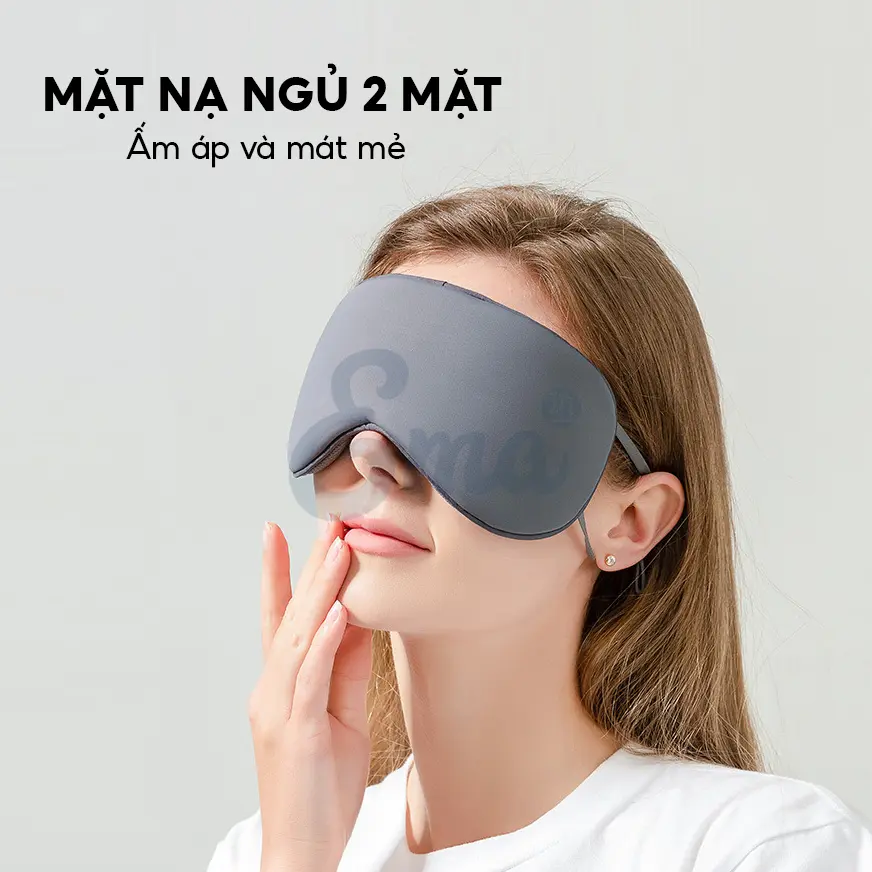 Bịt mắt ngủ 2 mặt Ema, miếng che mắt ngủ cao cấp 2 mặt ấm mát có có quai đeo điều chỉnh