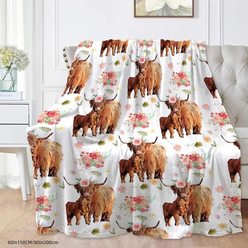 Product Introduction of Highland Cow Pattern Blanket, 1 Count Soft Comfortable Throw Blanket, Lightweight Warm Napping Blanket for Home Office Bed Camping Travel 6