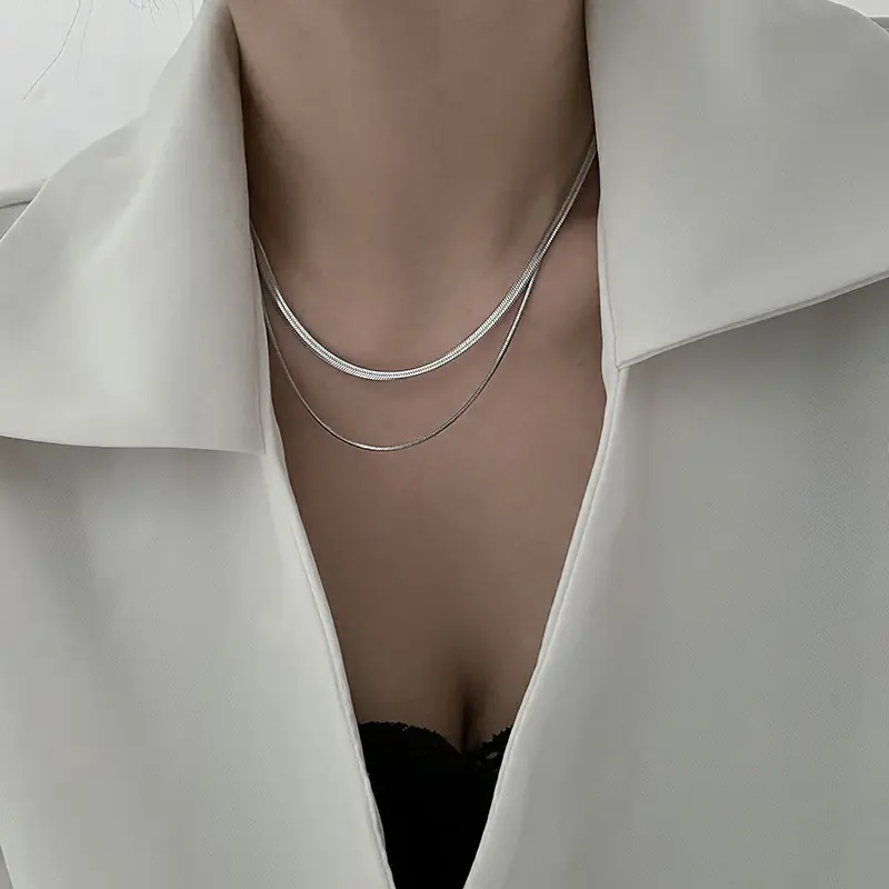 Trendy Double-Layer Titanium Steel Snake Bones Chain Niche Non-Fading Gold and Silver Necklace Women's European and American Advanced Clavicle Chain All-Matching Hip Hop Accessories