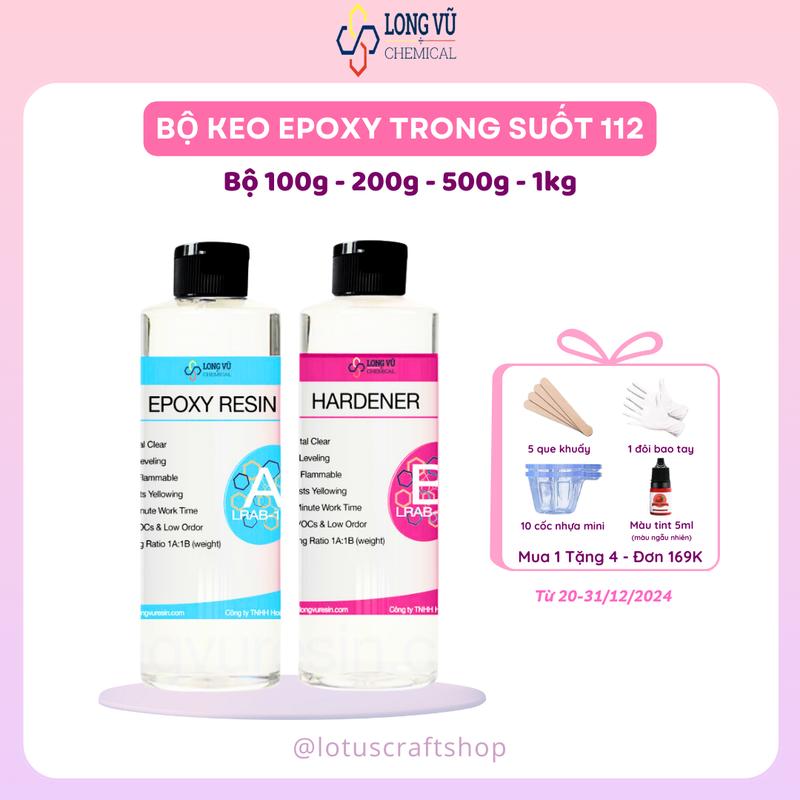 Keo Epoxy Resin Trong Suốt 112 Hệ Thực Phẩm Chuyên Dụng, Nhựa Resin Hai Thành Phần AB, Ít Bọt, Làm Keycap, Đổ Khuôn Silicone Handmade (Bộ 100g, 200g, 500g, 1kg) - Lotus Craft Shop x Long Vu Chemical [0002]
