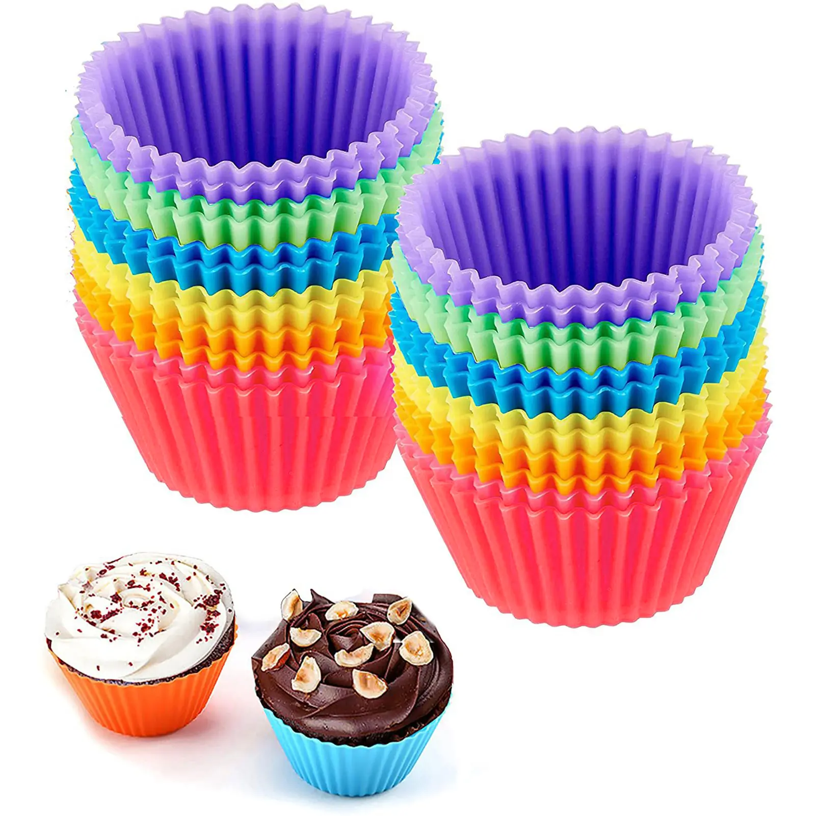 10Pcs Baking Cup Reusable Silicone Cupcake Cups Non-stick Easy to Clean Heat Resistant Cake Mold for Parties Holidays