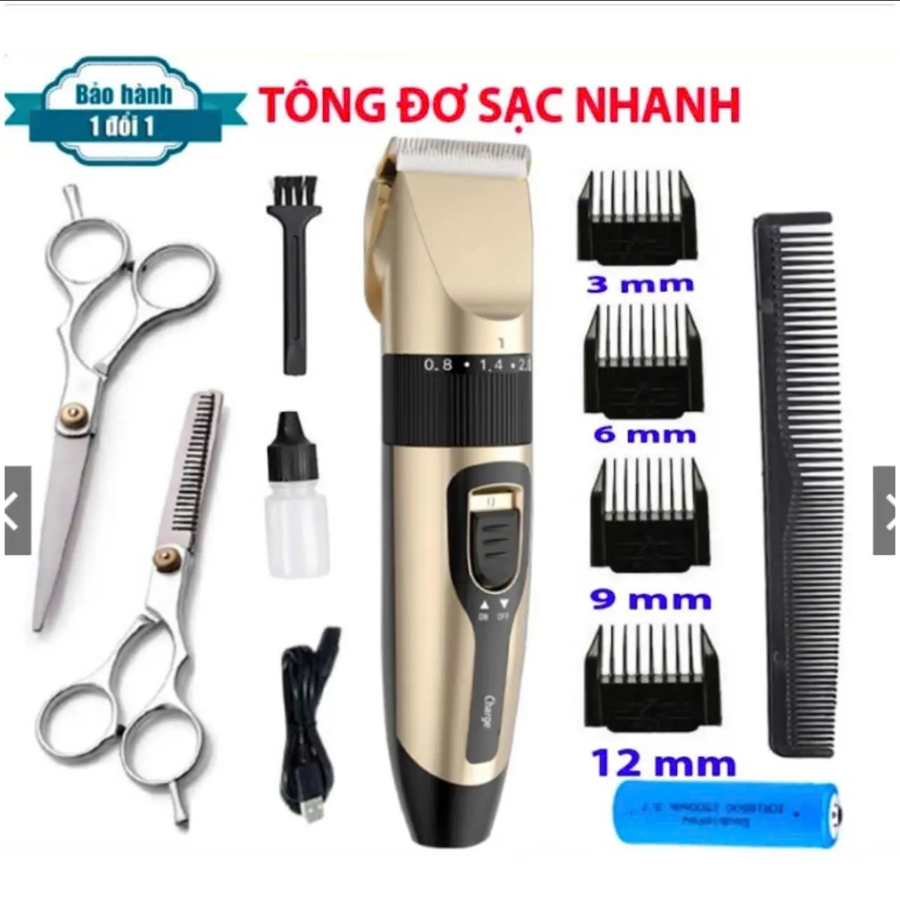 [ Deal Mùa Hè ] Tông Đơ Cắt Tóc CG - Đầu Sạc USB - Tặng 2 Kéo Kèm 9 Phụ Kiện