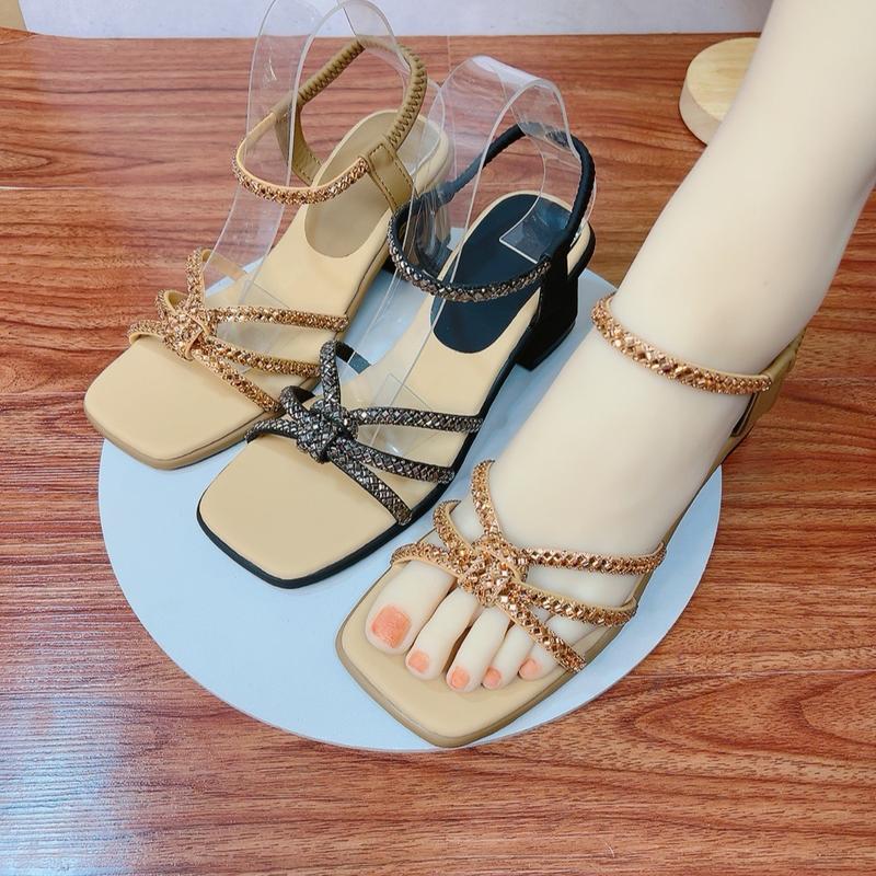 Giày Sandal Quai Soàn Hoàng Kim Sang Chảnh Trẻ Trung Đi Học, Đi Làm, Đi Tiệc Gót Vuông Cao 3 phân và 5 phân - Đế Kép H222222222222250 1