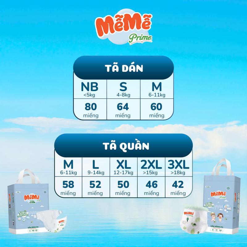 [Shop TD02] Tã bỉm Mễ Mễ thường, Mễ Mễ Prime Mềm Mỏng Siêu Thấm Khô Thoáng Cho Bé Mền Xốp 3