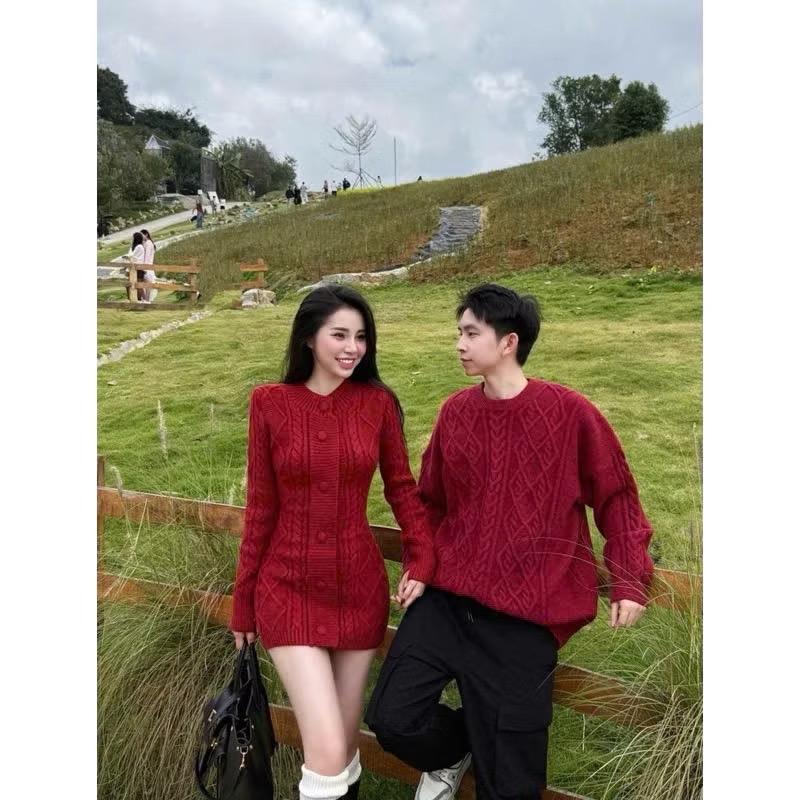 Váy len , áo len thừng body dày tay khuy bọ, chuẩn hàng qc đẹp chất len đanh mềm dày dặn cổ tròn