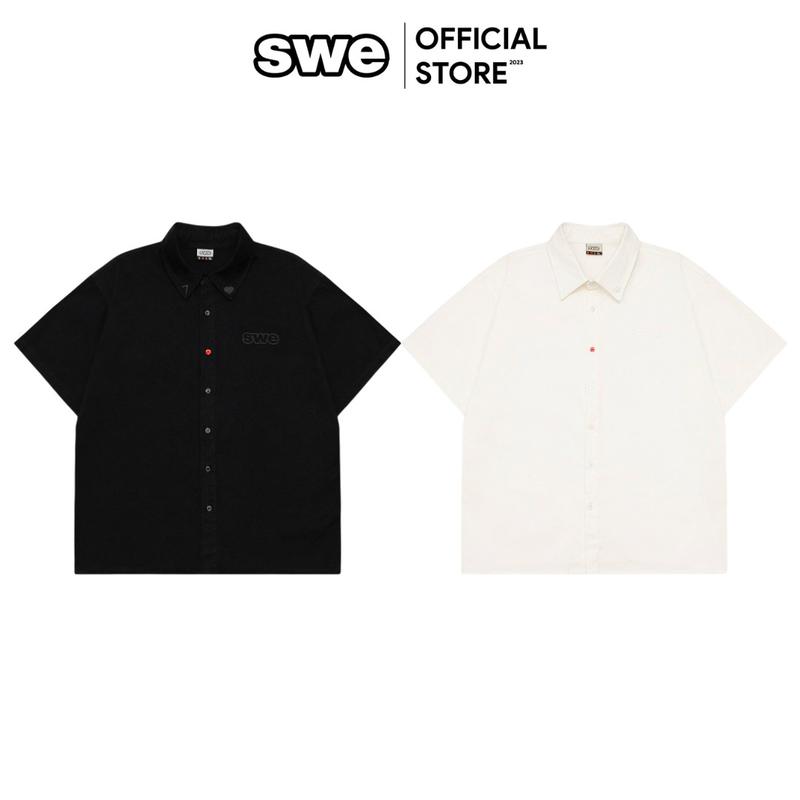 Áo Sơ Mi Unisex Local Brand SWE RED BUTTON SHIRT - Trắng Ngà/Đen