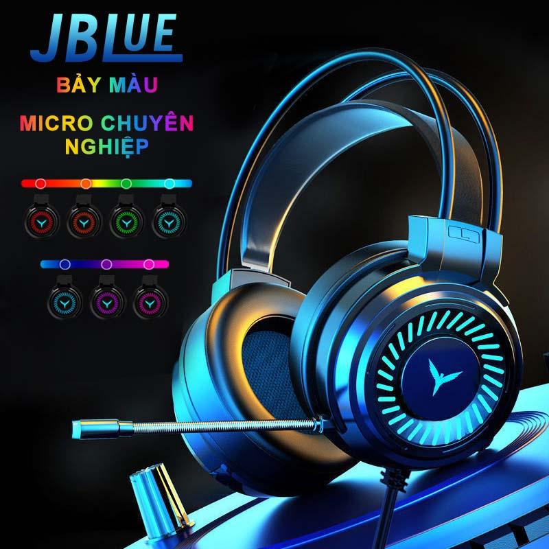 Tai Nghe Chụp Tai Gaming JBLue có mic đàm thoại Led RGB cho máy tính điện thoại Laptop Ipad