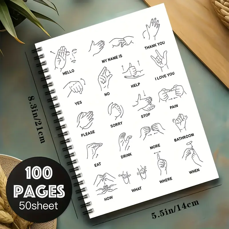 ASL Alphabet & Phrases Spiral Notebook Bilingual Sign Language Learning ...
