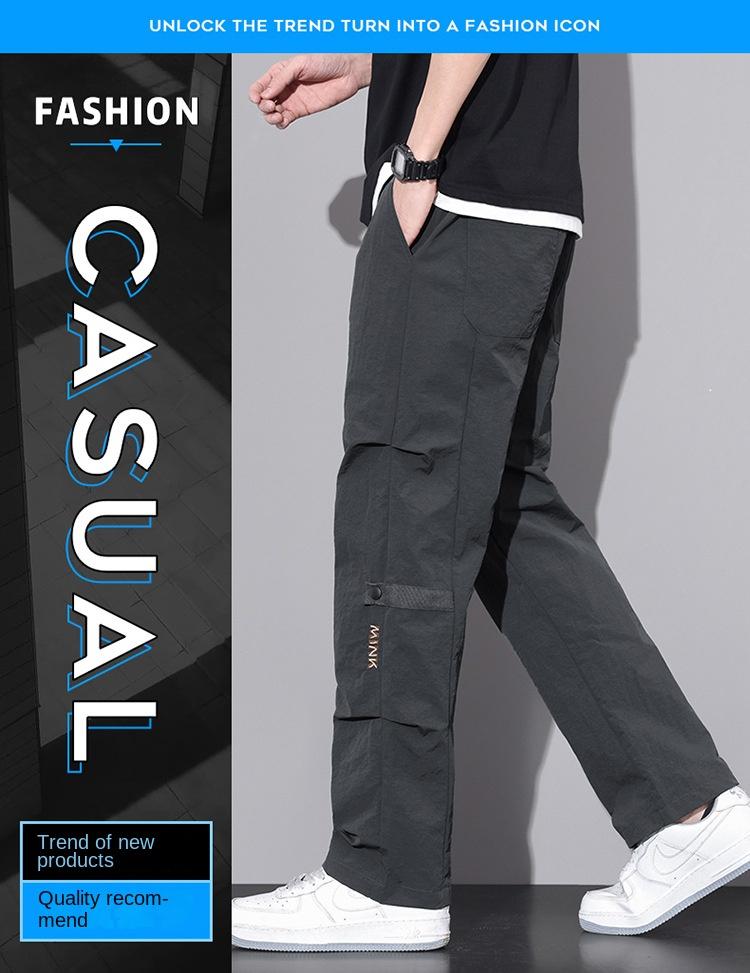Product Introduction of Spring and Summer New Trend Overalls Men's Comfortable and Loose Umbrella Soldiers Quick-Drying Straight Mop Casual Pants for Boys 2