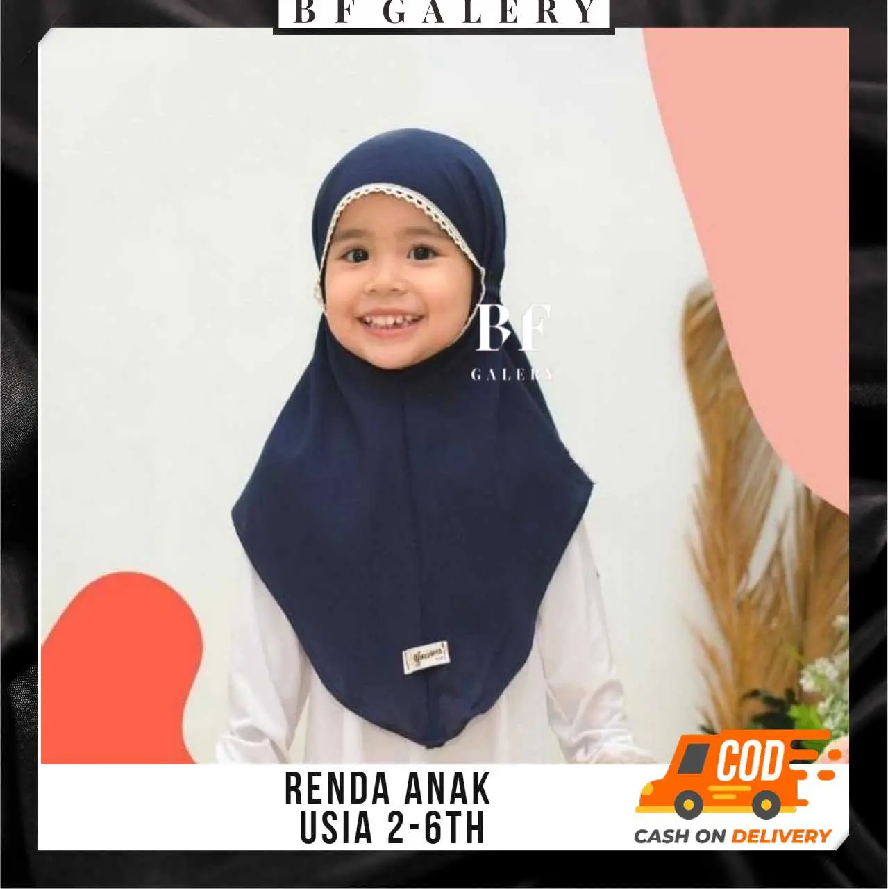 BFJ017 Hijab Bergo Maryam Anak Renda Usia 2-5thn Jilbab Instan Renda Anak Kepala Bahan Diamond Crepe Poliester