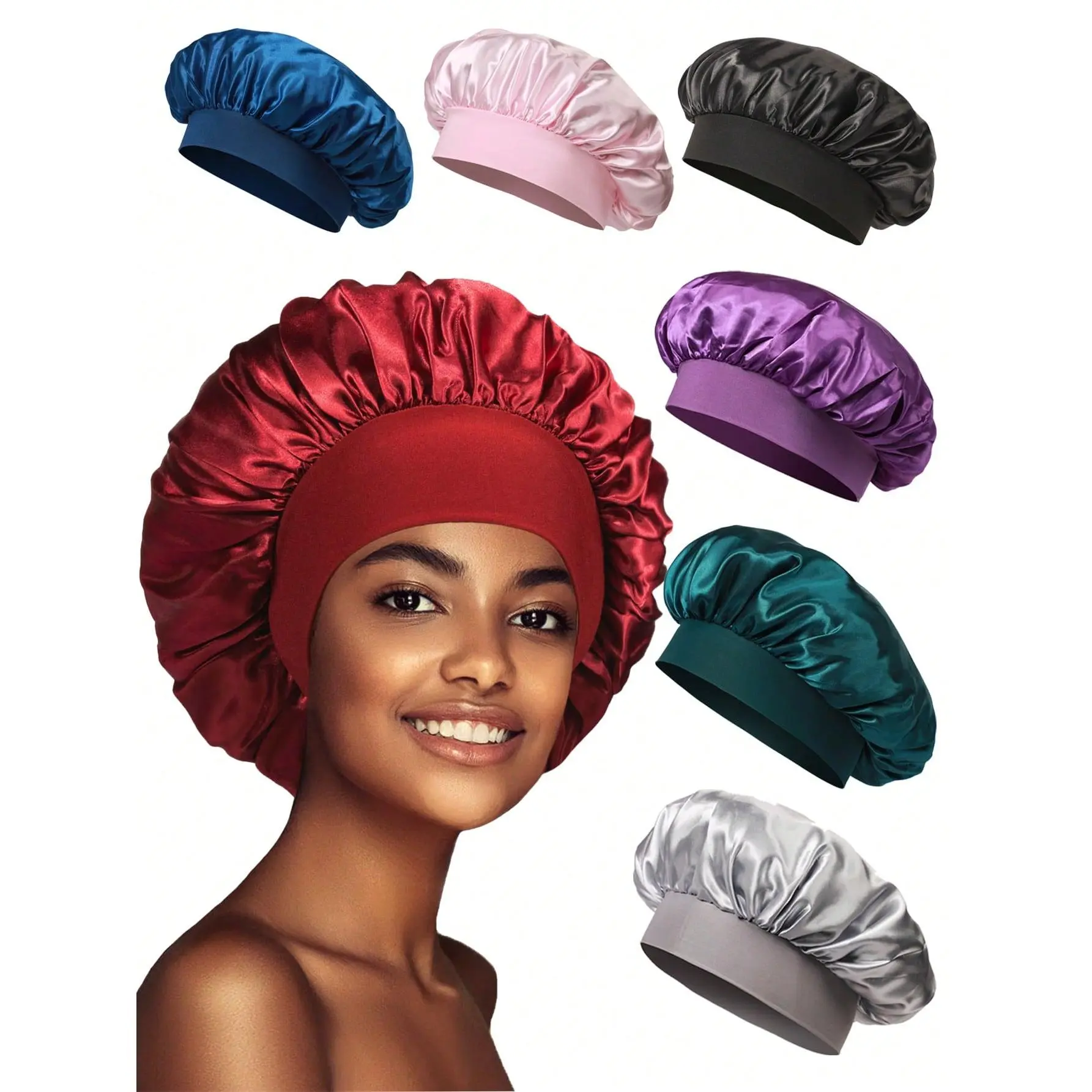 1/2Pcs Silk Bonnet For Sleeping Women Satin Lined Hair Bonnets For Sleeping Soft Elastic Band Silk Sleep Cap For Curly Hair