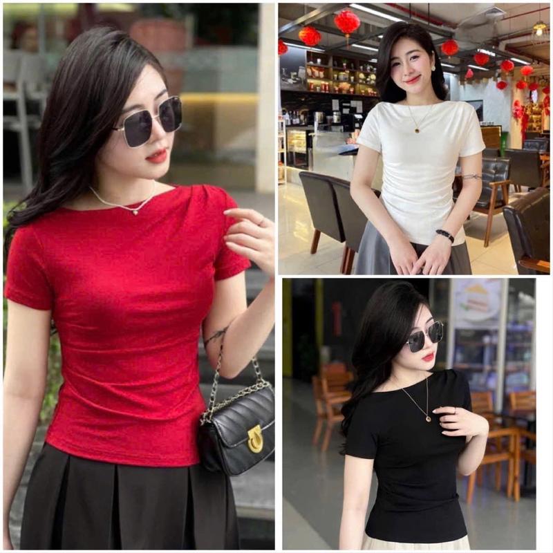 Áo thun bẹt vai vạt chéo Bigsize 45-85kg (561) chất thun tăm lạnh nhún phần vai mặc trẻ trung