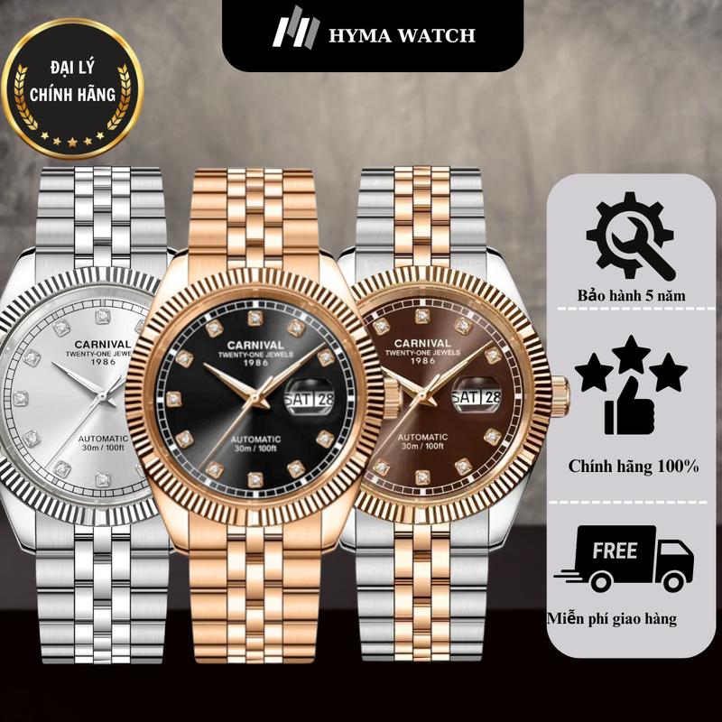 Đồng hồ cơ Nam Carnival 8131G Dây thép Demi Kính sapphire Bảo hành 5 năm Hyma Watch