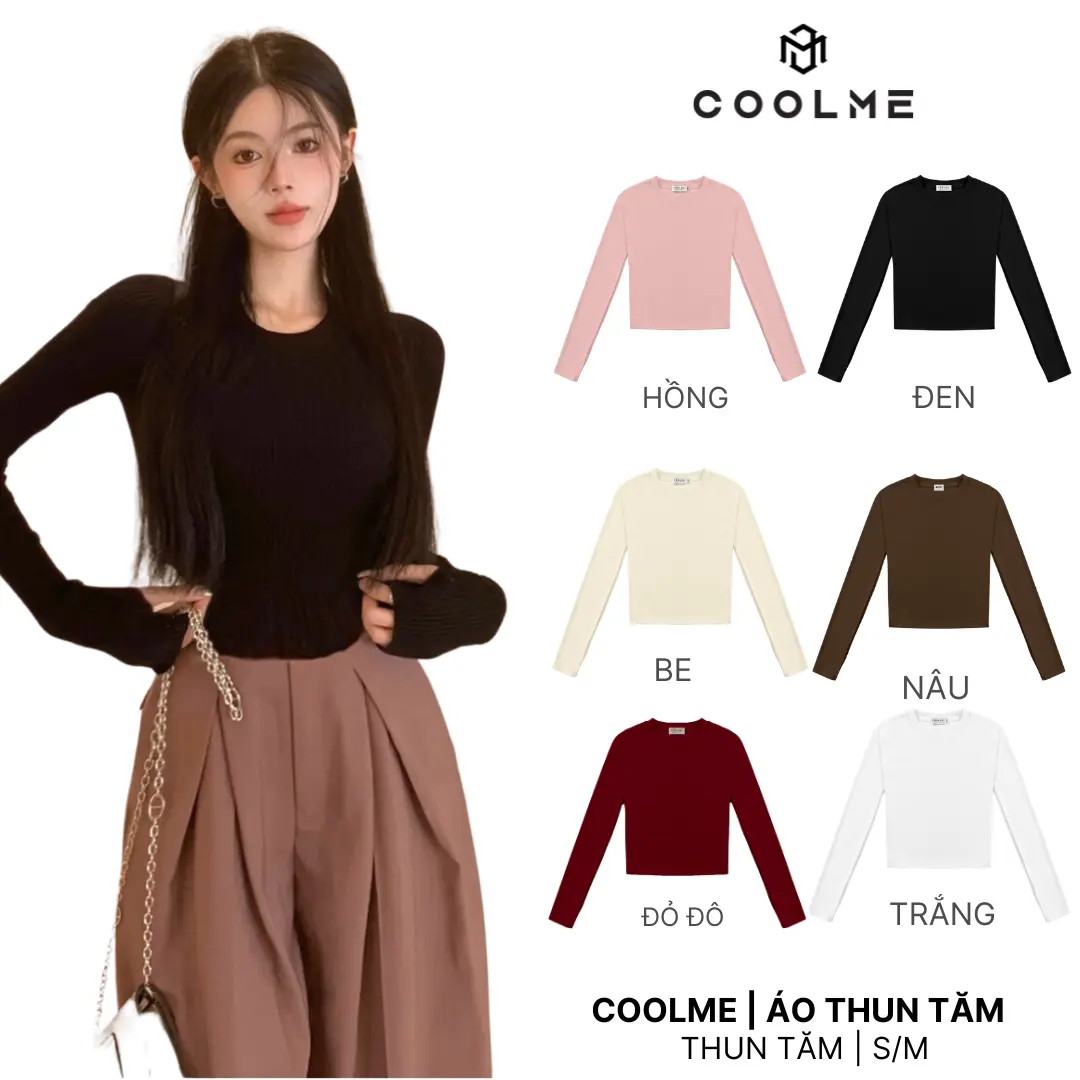 Áo Thun Tăm Croptop  Xỏ Ngón Dài Tay Coolme Nữ Chất Len Tăm Cao Cấp Cổ Tròn Women Top Croptop