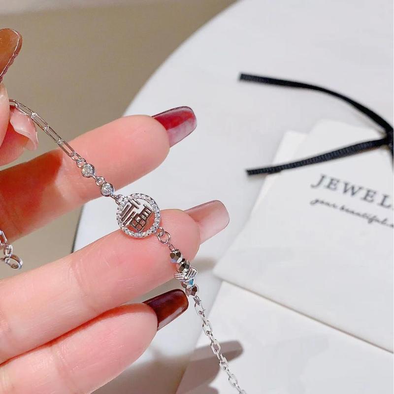 New S925 Silver Summer AMWAY round Diamond Broken Silver Lucky Bracelet Female Light Luxury Temperament All-Match Niche Bracelet 1