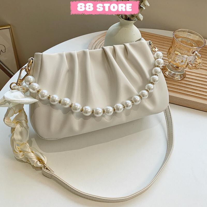 Túi xách nữ đẹp đeo chéo kẹp nách đeo vai đi chơi đi tiệc sang chảnh da pu cao cấp phong cách hàn quốc giá rẻ TX86 Bag Kem Nhung