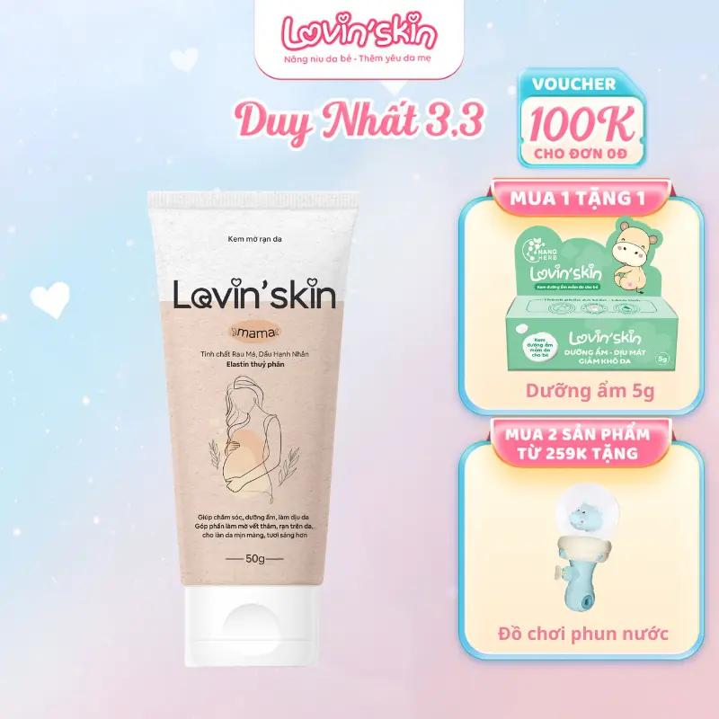 Kem rạn da giúp mờ vết rạn Lovin'Skin Mama, Giảm thâm rạn, ngứa da, ngừa hình thành rạn mới 50G,100G