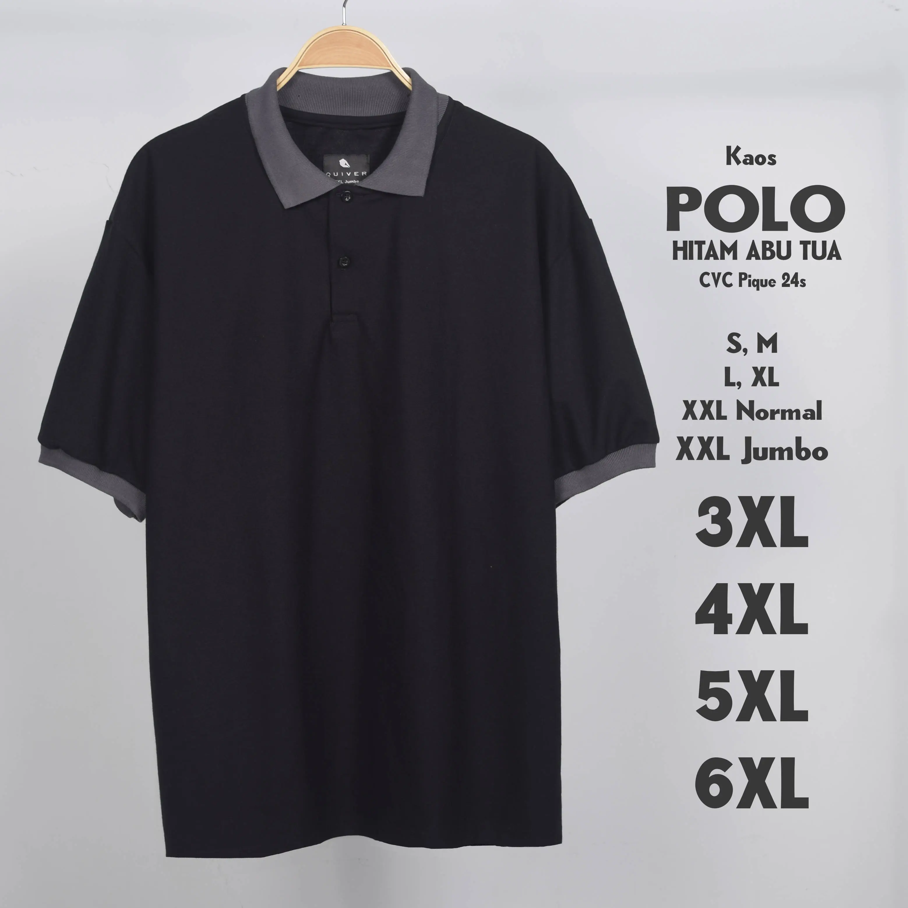 Kaos Polo Jumbo Kombinasi Hitam Abu Tua Big Pria Size S M L XL XXL 3XL 4XL 5XL 6XL Kerah Distro