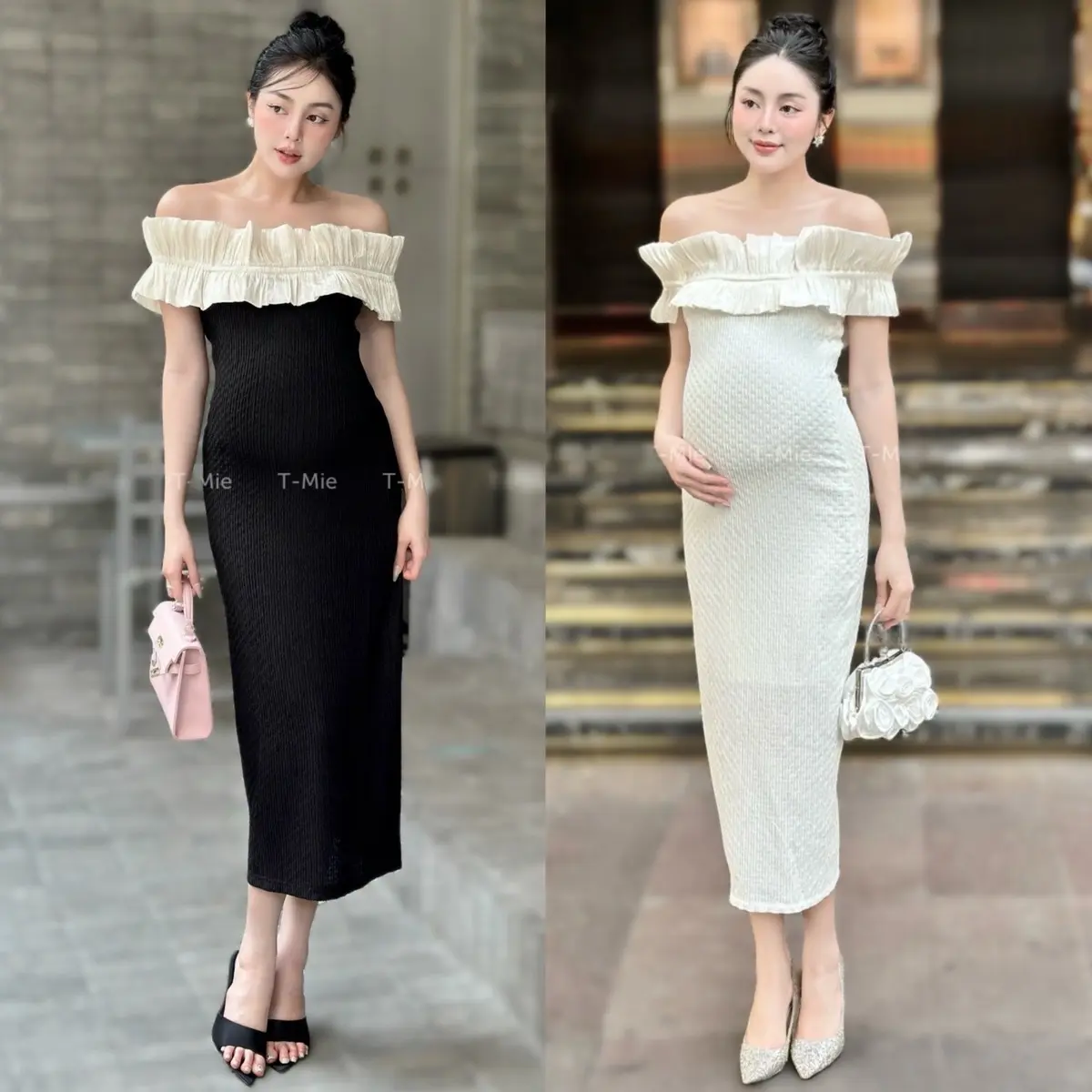 T-Mie | Đầm Bầu Bẹt Vai Thiết Kế Đi Tiệc Sang Trọng Trẻ Trung Xinh Đẹp,MD5121 váy  body