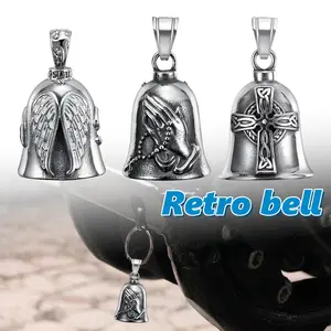 Lonceng Bells Motor Motorcycle cross aksesoris kalung Stainless Steel Cross Rider Wings Bell Hanger