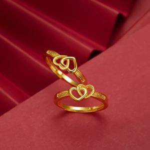 Cincin Wanita, Hati Berganda Bersalut Emas Vietnam, Fesyen Korea dan Jepun, Reka Bentuk Hati Terbuka, untuk Wanita Jewelry Rings cincin  belah  rotan