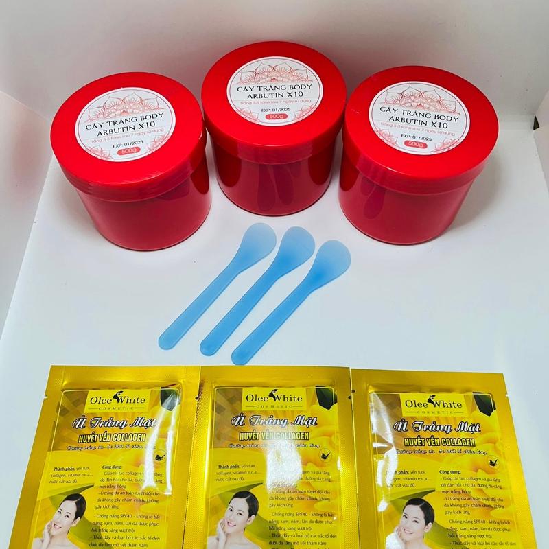 COMBO 3 HỘP KEM BODY CẤY TRẮNG Arbutin X10 500gram+3 bịch ủ Dưỡng da mặt collagen Dưỡng Da Body Làm Đẹp Da