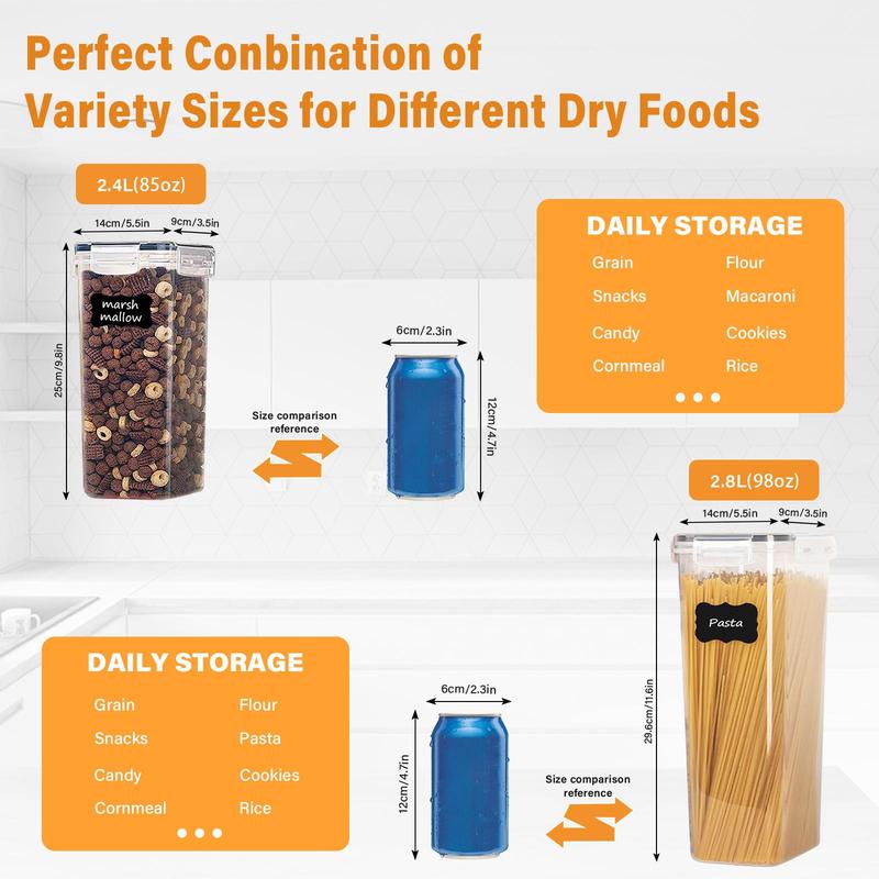 Food Storage Container with Lid, 3/4/6 Counts Food Storage Box with Label Sticker and Marker, Kitchen Food Storage Organizer for Flour, Sugar, Grain, Snack and Dry Food 2