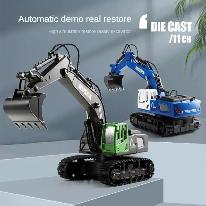 PROMO RC Eskavator Excavator Huina 1558 Beko 1/18 11CH Mainan Alat Berat Metal Bucket - Blue Grey
