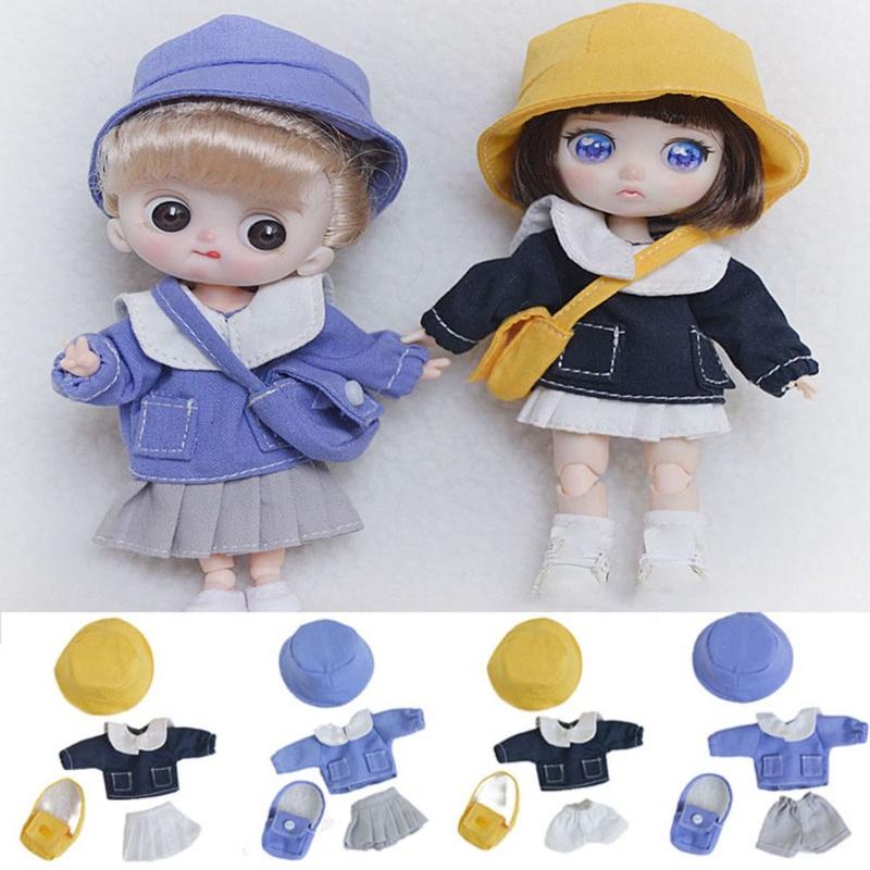 Product Introduction of New Lovely Doll Cotton Clothes Replaceable Cute Shirt Pants Hats Male/Female Uniform For 1/11 OB11 Dolls 11
