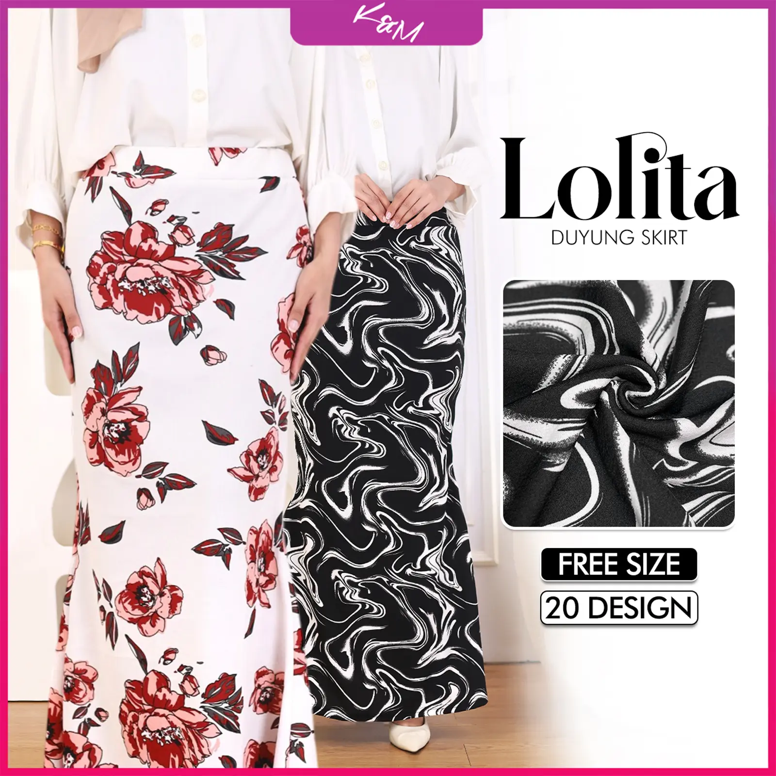 KM Lolita Fully Printed Mermaid Elastic Duyung Skirt Cutting Fit [S14731]