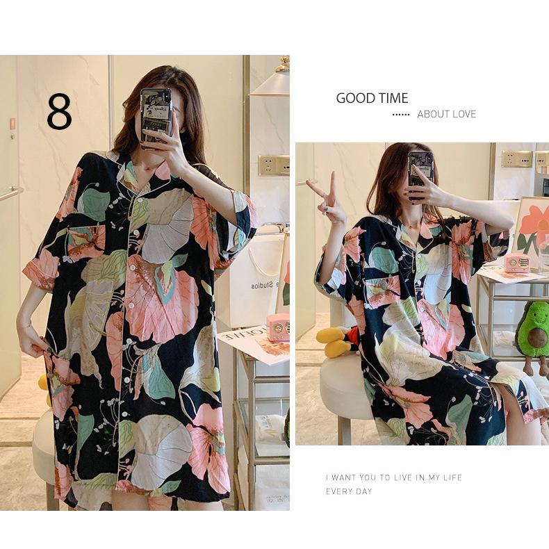 ️ Váy Sơ Mi Nữ Dài ️-  Váy ngủ nữ, đồ mặc nhà dài tay lỡ phong cách Hàn Quốc B68 7