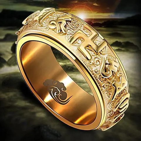 [3836 Positive Reviews] Six-Word Mantra Rotatable Titanium Steel Ring Trendy Single Men's Ring Trendy Men's Non-Fading Lucky Men's Index Finger Ring Women's