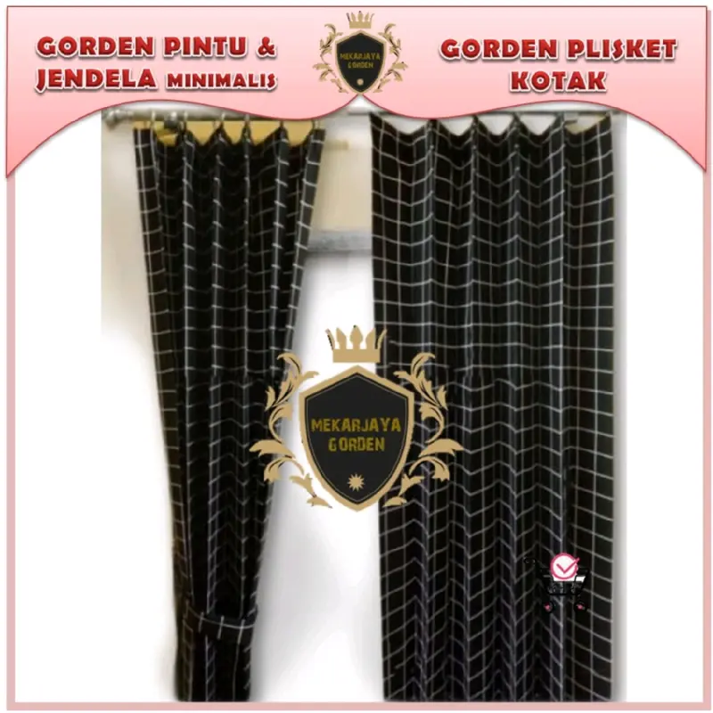 tirai Gorden Plisket Katun Polymicro Terbaru Motif Kotak-Kotak dengan Dekorasi Menarik Dekorasi Pintu Jendela Biru minimalis murah kawat white hordeng plimickro Curtain abu aesthetic 0