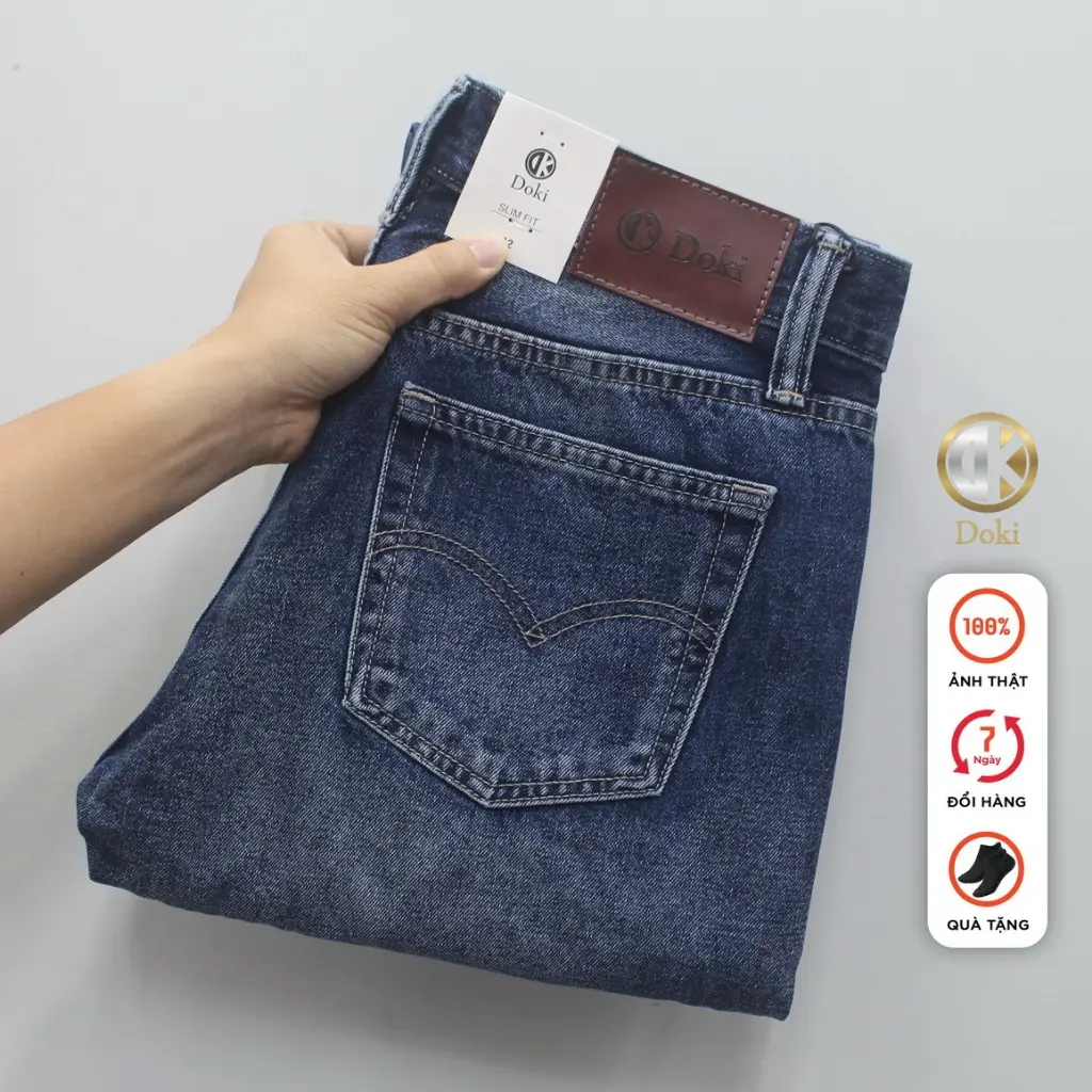 Quần Jean Ống Suông Nam Cao Cấp Xanh Truyền Thống, Quần Jean Nam Ống Rộng, Vải Không Co Giãn, Lịch Sự - DOKI SN-12