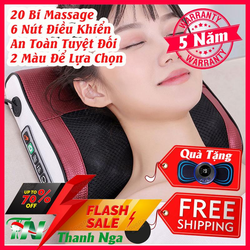 Gối Massage Hồng Ngoại 20 Bi 6 Nút Điều Khiển, Máy Matxa Cổ Vai Gáy Lưng Chân Tay Đa Năng Máy Massage